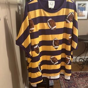 Fantastic Fawn Purple and Gold Striped Football Sequin Tee